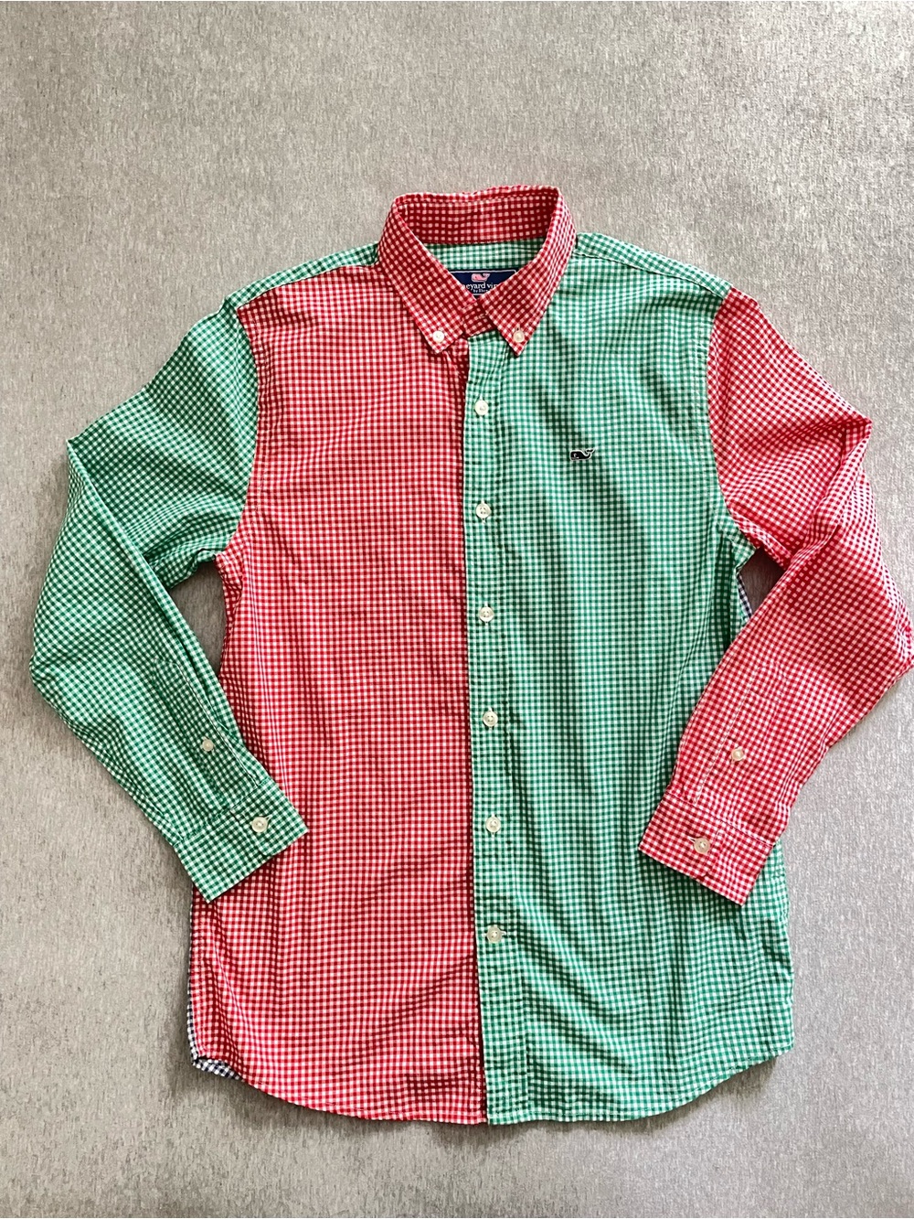 Vineyard Vines Boys Med 12-14 Red/Green/Blue Gingham Cotton Button-Down Shirt